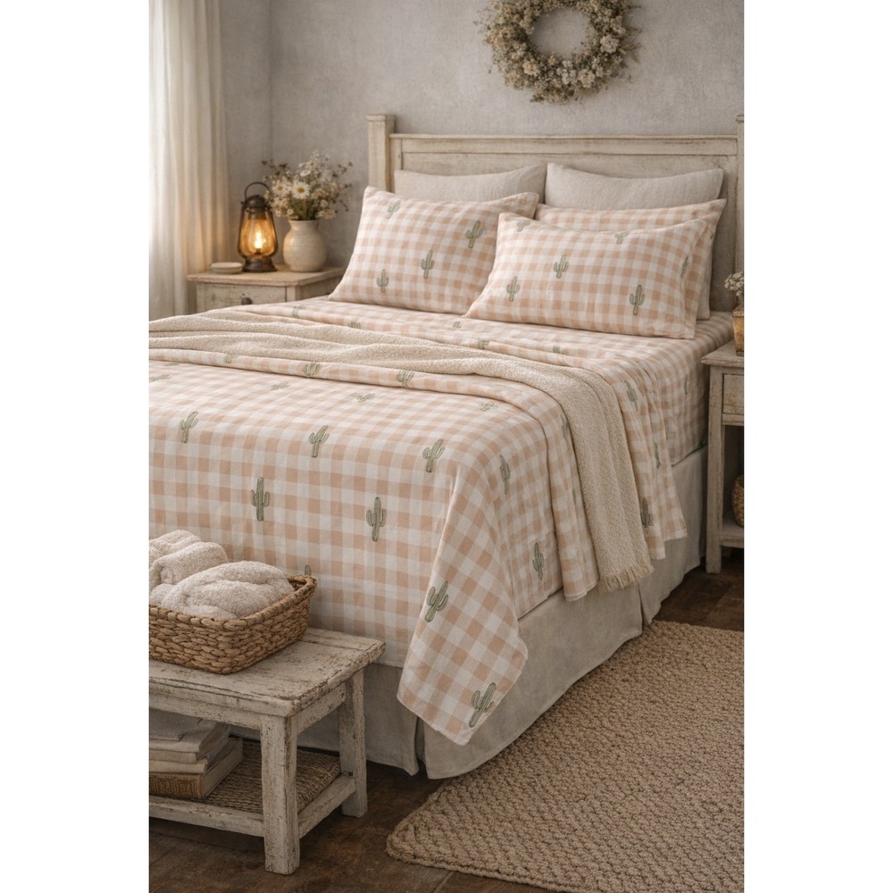 Wrangler Queen 6-Piece Sheet Set Dusty Rose Cactus Print All Season New - Picture 6 of 6